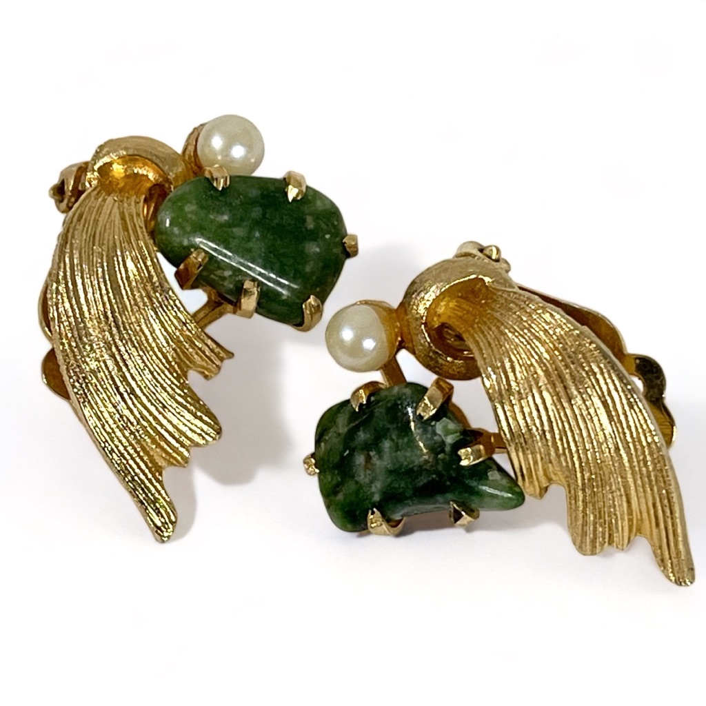 Vintage Lisner Real Jade Stone Earrings
